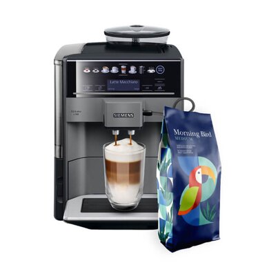 Ekspres SIEMENS EQ.6 Plus S100 TE651209RW + Kawa ziarnista MORNING BIRD Medium 1 kg (Rzemieślnicza)