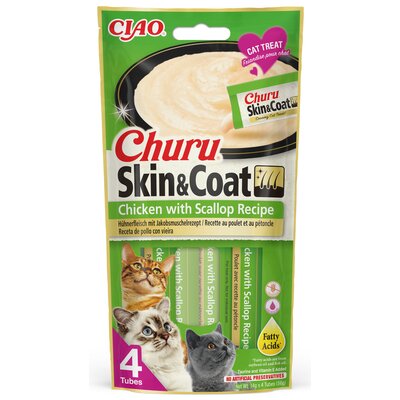 Przysmak dla kota INABA Churu Skin&Coat Kurczak z przegrzebkiem (4 x 14 g)
