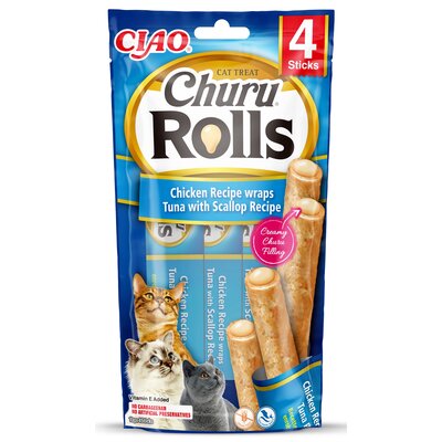 Przysmak dla kota INABA Churu Rolls Kurczak z tuńczykiem i przegrzebkiem (4 x 10 g)