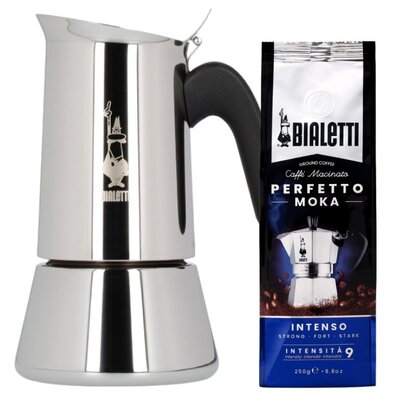 Kawiarka BIALETTI New Venus 6 TZ Srebrny + Kawa mielona BIALETTI Perfetto Moka Intenso 0.25 kg