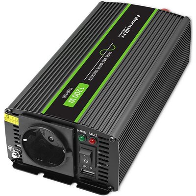 Przetwornica QOLTEC Monolith 12V na 230V 600W/1200W Czysta sinusoida Czarny