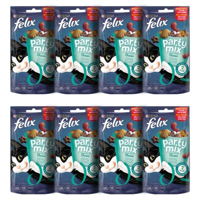 Przysmak dla kota FELIX Party Mix Ocean Łosoś z mintajem i pstrągiem 8 x 60 g