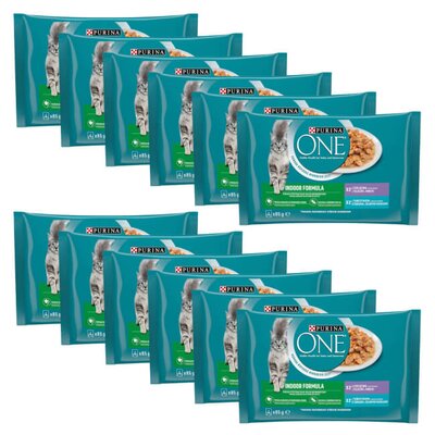 Karma dla kota PURINA ONE Indoor Formula Cielęcina i Tuńczyk (48 x 85 g)