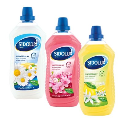 Płyn do mycia podłóg SIDOLUX Kwiat japońskiej wiśni, Cytryna, Mydło Marsylskie 3 x 1000 ml