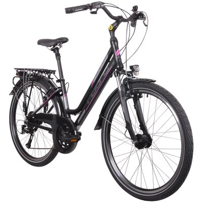 Rower trekkingowy INDIANA X-Road 3.0 D15 26 cali damski Czarno-fioletowy