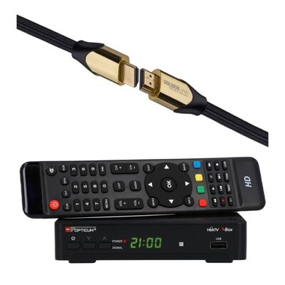 Dekoder OPTICUM HbbTv T-BOX H.265/HEVC/DVB-T2 + Kabel HDMI - HDMI GÖTZE&JENSEN GOLDENLINE 1.5 m