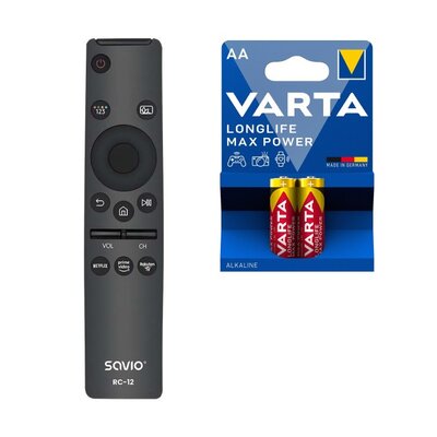 Pilot uniwersalny SAVIO RC-12 do telewizorów Samsung + Baterie AA LR6 VARTA Longlife Max Power (2 szt.)