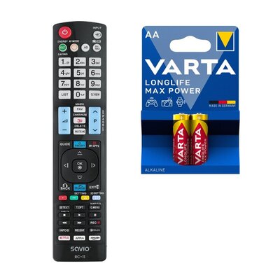 Pilot uniwersalny SAVIO do LG RC-11 + Baterie AA LR6 VARTA Longlife Max Power (2 szt.)