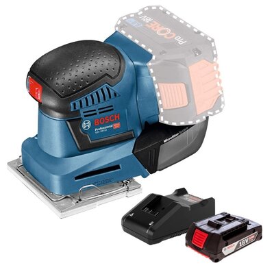 Szlifierka oscylacyjna BOSCH GSS 18 V-10 + Ładowarka BOSCH Professional GAL 18V-40 1600A019RJ + Akumulator BOSCH Professional GBA 1600Z00036 2Ah 18V