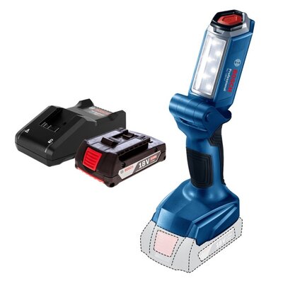 Latarka BOSCH GLI 18V-300 + Ładowarka BOSCH Professional GAL 18V-40 1600A019RJ + Akumulator BOSCH Professional GBA 1600Z00036 2Ah 18V