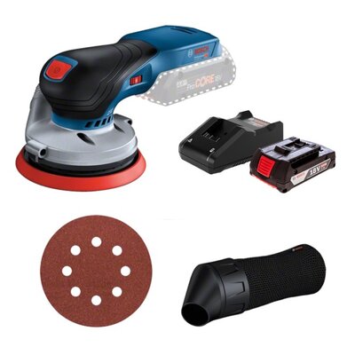 Szlifierka mimośrodowa BOSCH GEX 18V-125 0601372201 + Ładowarka BOSCH Professional GAL 18V-40 1600A019RJ + Akumulator BOSCH Professional GBA 1600Z00036 2Ah 18V