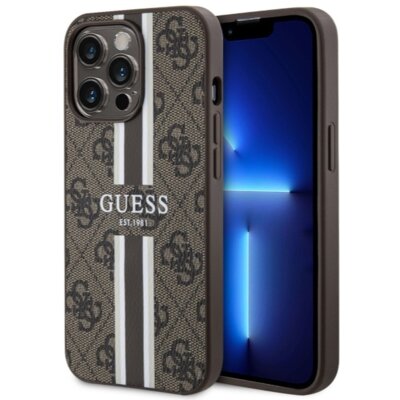 Etui GUESS 4G Printed Stripes MagSafe do Apple iPhone 13 Pro Max Brązowy