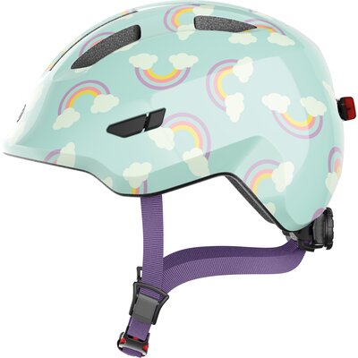 Kask rowerowy ABUS Smiley 3.0 LED Rainbow Niebiesko-zielony dla Dzieci z lampką (rozmiar S)