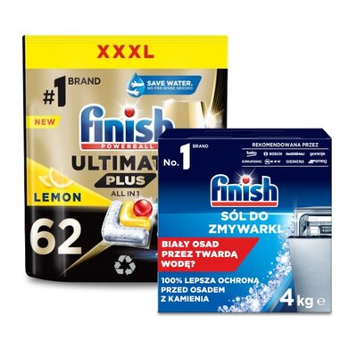 Kapsułki do zmywarek FINISH Powerball Ultimate Plus All in 1 Lemon - 62 szt. + Sól do zmywarek FINISH - 4 kg