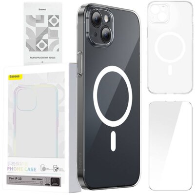 Etui BASEUS Magnetic Crystal Clear do Apple iPhone 13 Przezroczysty + szkło hartowane + zestaw czyszczący