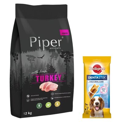 Karma dla psa PIPER Junior z indykiem 12 kg + Przysmak dla psa PEDIGREE Dentastix Medium 180 g