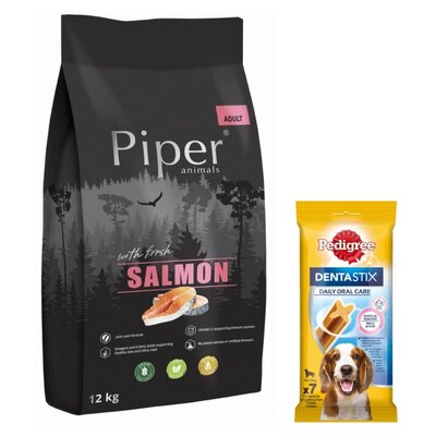 Karma dla psa PIPER Animals z łososiem 12 kg + Przysmak dla psa PEDIGREE Dentastix Medium 180 g