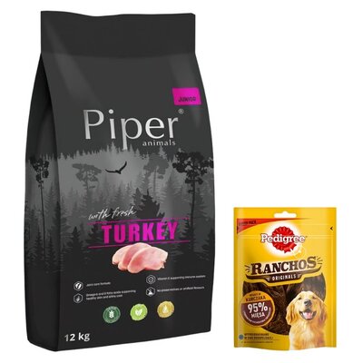 Karma dla psa PIPER Junior z indykiem 12 kg + Przysmak dla psa PEDIGREE Ranchos Originals Kurczak 70 g