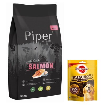 Karma dla psa PIPER Animals z łososiem 12 kg + Przysmak dla psa PEDIGREE Ranchos Originals Kurczak 70 g
