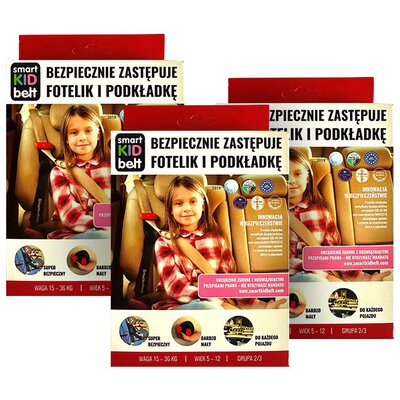 Zestaw 3 sztuk - Pas do samochodu SMART KID BELT zamiast fotelika i podkładki 15 - 36 kg