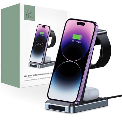 Ładowarka indukcyjna TECH-PROTECT QI15W-A26 3w1 Czarny