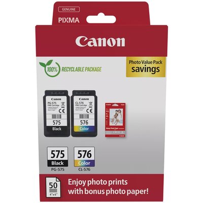 Zestaw tuszów CANON PG-575 / CL-576 Czarny 5.6 ml, Kolorowy 6.2 ml 5438C004 + Papier fotograficzny