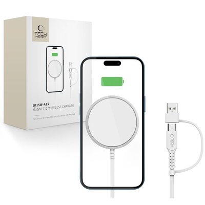Ładowarka indukcyjna TECH-PROTECT QI15W-A25 Magnetic 15W Biały Qi MagSafe