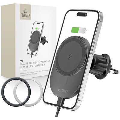 Uchwyt na telefon TECH-PROTECT MM15W-V1 Vent MagSafe Charger 15W Czarny