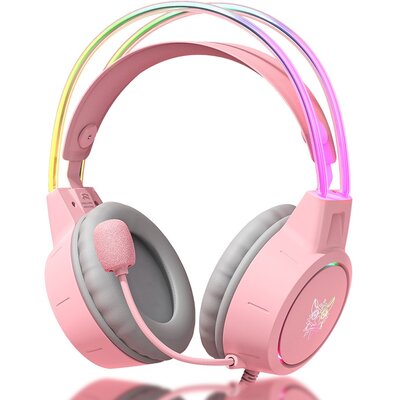 Słuchawki ONIKUMA X15 Pro RGB Nauszne, Dźwięk przestrzenny Różowo-szary
