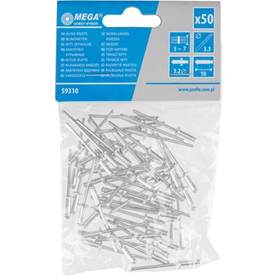Nity aluminiowe MEGA 59410 4 x 10 mm (50 sztuk)