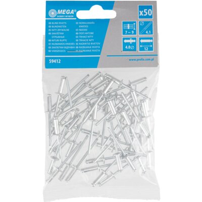 Nity aluminiowe MEGA 59412 4 x 12 mm (50 sztuk)