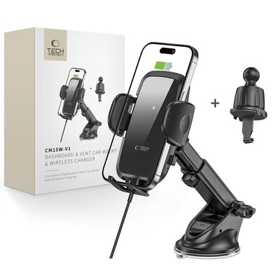 Uchwyt na telefon TECH-PROTECT CM15W-V1 DashBoard Vent Charger 15W Czarny
