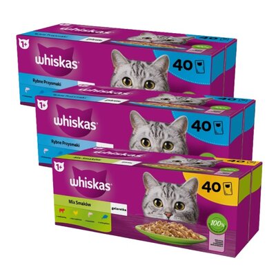 Karma dla kota WHISKAS Rybne Przysmaki i Mix Smaków (120 x 85 g)