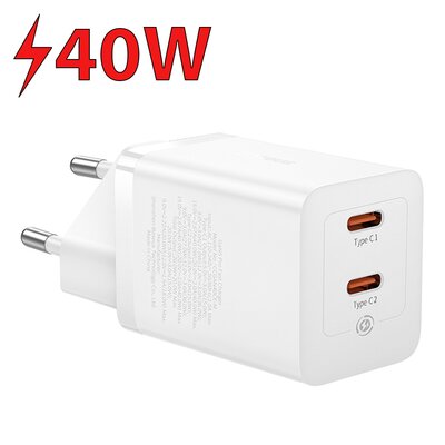Ładowarka sieciowa BASEUS GaN5 40W Biały ładowarka do telefonu USB-C