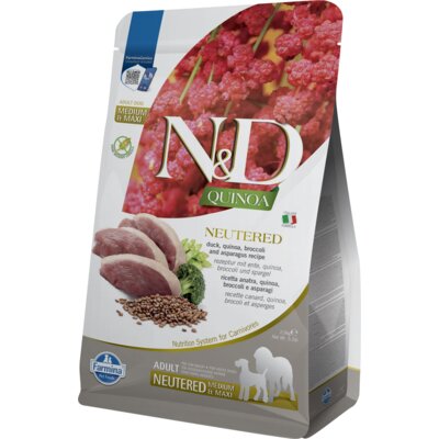 Karma dla psa FARMINA N&D Quinoa Neutered Kaczka z brokułami i szparagami Adult Medium Max 2.5 kg