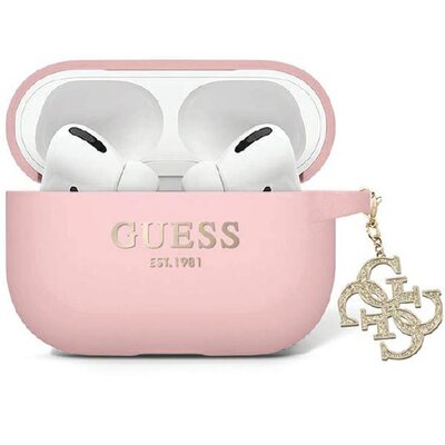 Etui GUESS Liquid Silicone Glitter Triangle Charm do Apple Airpods Pro 2 Różowy