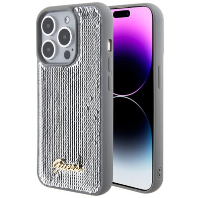 Etui GUESS Sequin Script Metal do Apple iPhone 15 Pro Srebrny