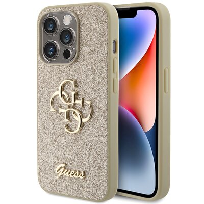 Etui GUESS Glitter Script Big 4G do Apple iPhone 15 Pro Złoty