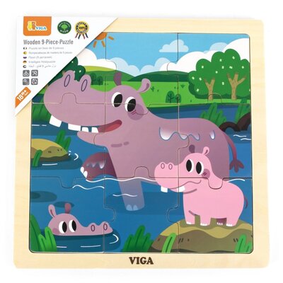 Zdjęcia - Puzzle i mozaiki VIGA Puzzle  Na podkładce: Hipopotam 44628  (9 elementów)