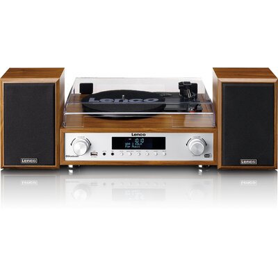 Gramofon LENCO MC-160WD Drewno, Napęd paskowy, BT, Kolumny głośnikowe w zestawie, Prędkość odtw. 33 1/3,45,78 obr./min