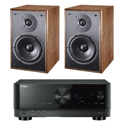 Amplituner Kina Domowego Yamaha MusicCast RX-V4A Czarny + Kolumny głośnikowe MAGNAT Monitor S30 Orzechowy (2 szt.)