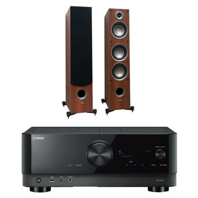 Amplituner Kina Domowego Yamaha MusicCast RX-V4A Czarny + Kolumny głośnikowe TAGA HARMONY TAV-607F Orzech włoski (2 szt.)