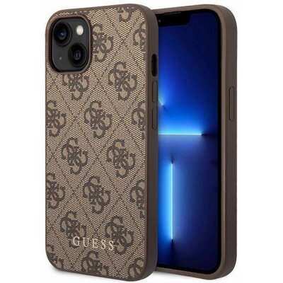 Etui GUESS 4G Metal Gold Logo do Apple iPhone 15 Plus Brązowy