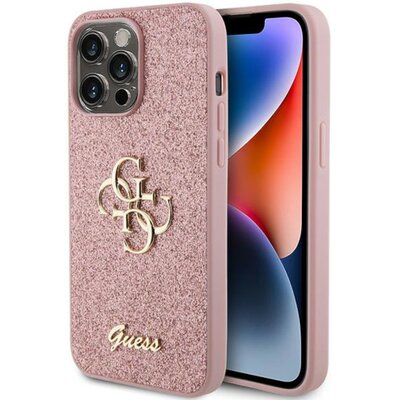 Etui GUESS Glitter Script 4G Big do Apple iPhone 15 Pro Różowy