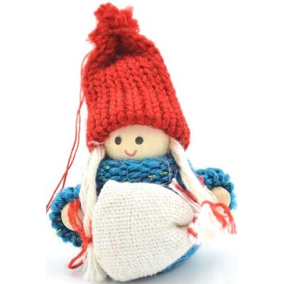 Figurka dekoracyjna SASKA GARDEN Laleczka z woreczkiem 7.5 cm Niebieski