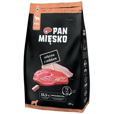 Karma dla psa PAN MIĘSKO Cielęcina z indykiem M 20 kg