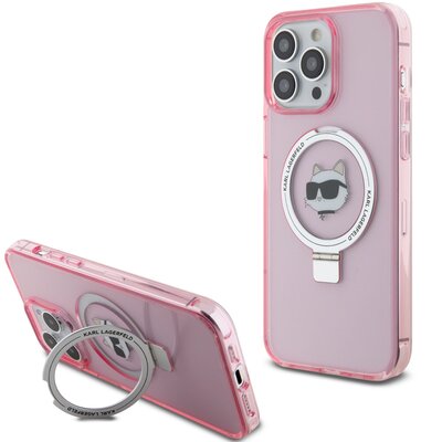 Etui KARL LAGERFELD Ring Stand Choupette Head MagSafe do Apple iPhone 15 Pro Max Różowy