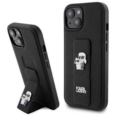 Etui KARL LAGERFELD Gripstand Saffiano Karl & Choupette Pins do Apple iPhone 14 Plus/15 Plus Czarny