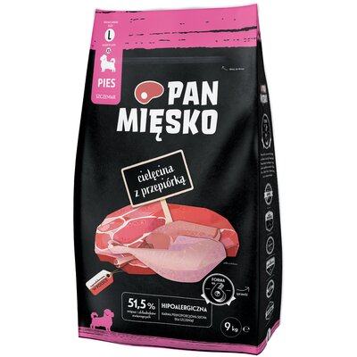 Karma dla psa PAN MIĘSKO Cielęcina z Przepiórką L 9 kg