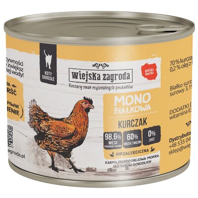 Karma dla kota WIEJSKA ZAGRODA Monobiałkowa Kurczak 200 g